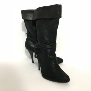 NaNa Black textured soft leather fold over boots